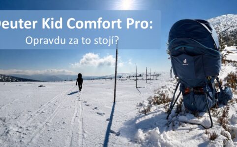 Deuter Kid Comfort Pro recenze, krosna na dítě, sluníčko, modrá obloha, sníh